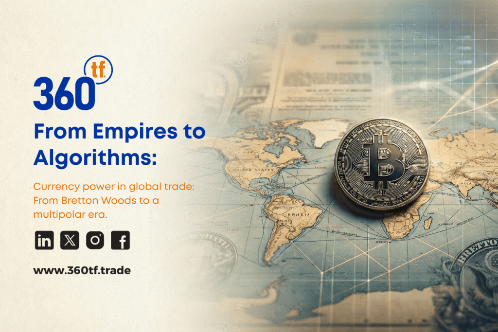 Digital coin on a world map illustrates the shift in Currency Power from Bretton Woods to algorithms.